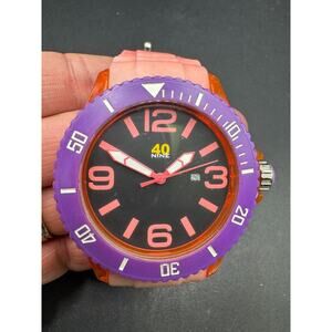 40Nine Clear Orange Plastic Case with Pink Silicone Rubber Strap Rotating Bezel